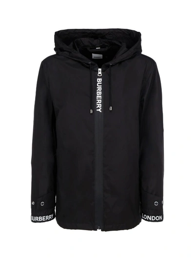 Shop Burberry Logo Tape Hooded Jacket In Black