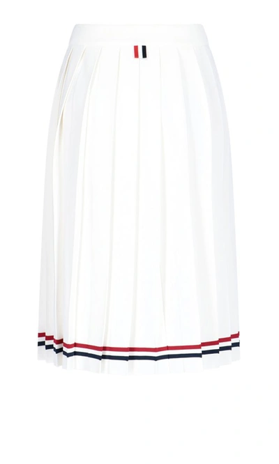 Shop Thom Browne Pleated Striped Midi Skirt In White