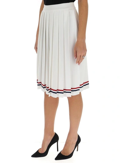 Shop Thom Browne Pleated Striped Midi Skirt In White