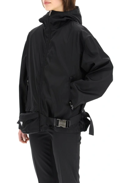 Shop Prada Belt Bag Attached Hooded Jacket In Black