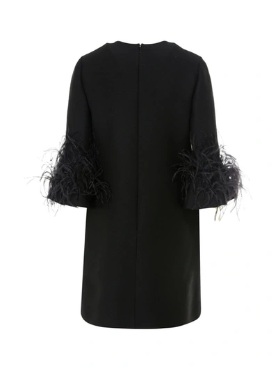 Shop Valentino Feather Trim Mini Dress In Black