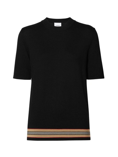 Shop Burberry Icon Stripe Detail Knit T In Black