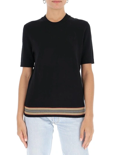 Shop Burberry Icon Stripe Detail Knit T In Black