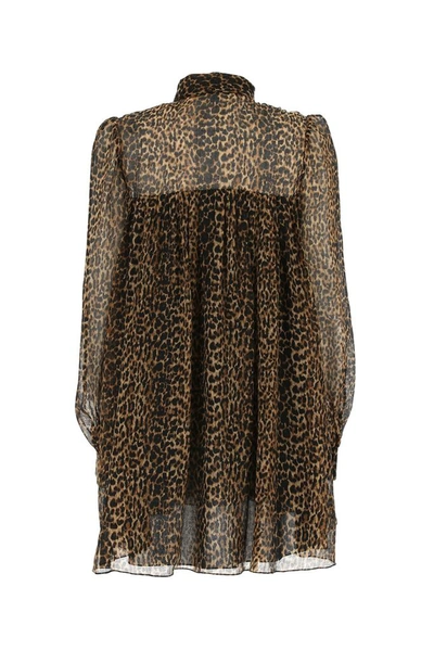 Shop Saint Laurent Leopard Print Pussybow Dress In Multi