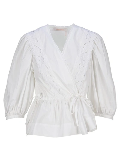 Shop See By Chloé Puff Sleeve Wrap Blouse In White