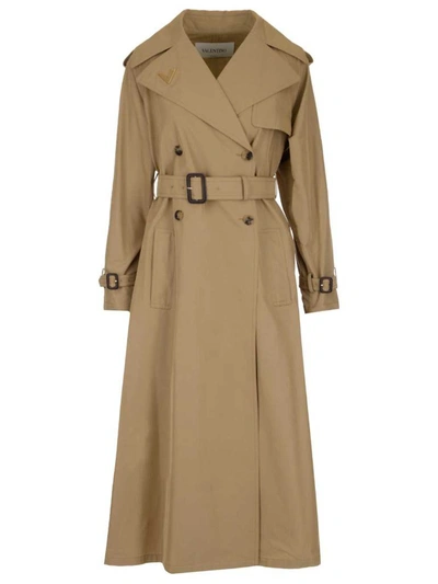 Shop Valentino Belted Trench Coat In Beige