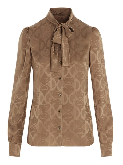 Shop Dolce & Gabbana Pussybow Jacquard Blouse In Gold