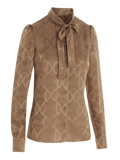 Shop Dolce & Gabbana Pussybow Jacquard Blouse In Gold