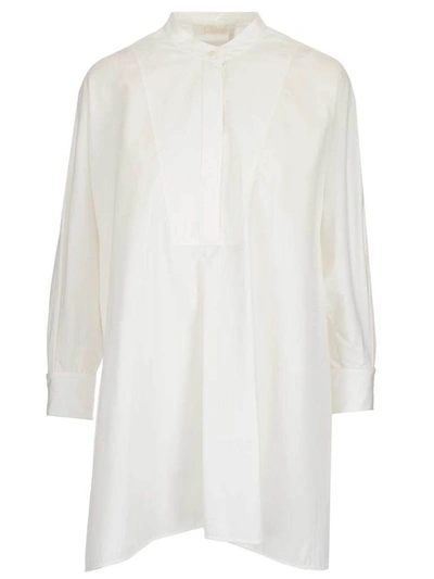 Shop Chloé Oversized Mandarin Collar Shirt In White