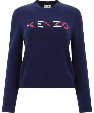 Shop Kenzo Logo Embroidered Jumper In Blue
