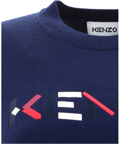 Shop Kenzo Logo Embroidered Jumper In Blue