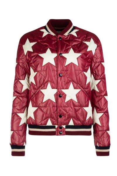 Shop Saint Laurent Padded Star Bomber Jacket In Red