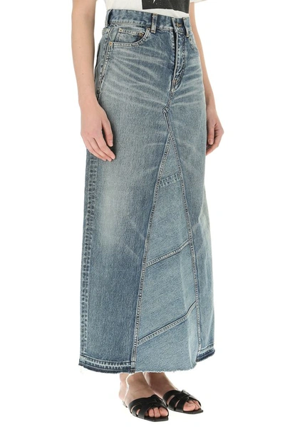 Shop Saint Laurent Maxi Denim Skirt In Blue