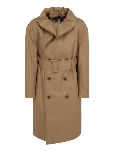 Shop Mm6 Maison Margiela Double Breasted Trench Coat In Beige