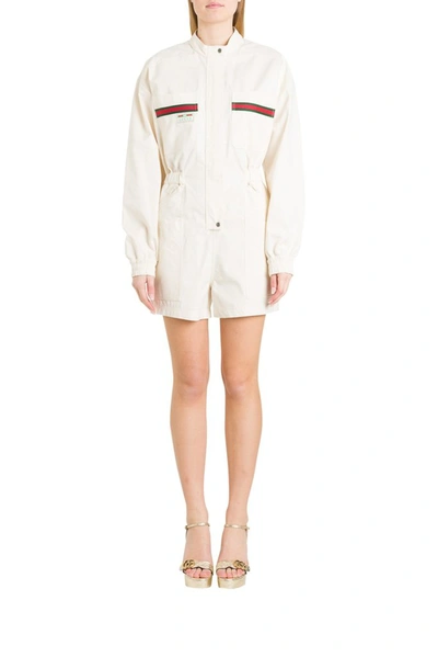 Shop Gucci Logo Jumpsuit In White