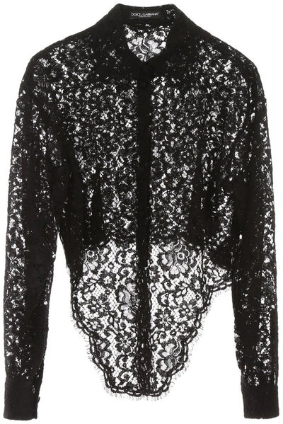 Shop Dolce & Gabbana Lace Knotted Shirt In Black