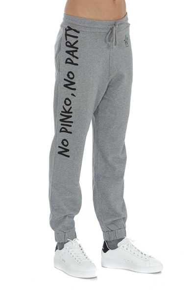 Shop Pinko Slogan Printed Track Pants In Grey