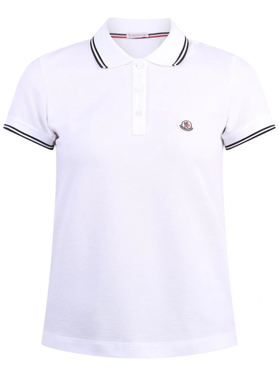 Shop Moncler Logo Patch Polo Shirt In White