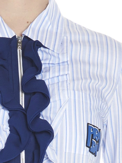 Shop Prada Ruffle Front Shirt In Blue