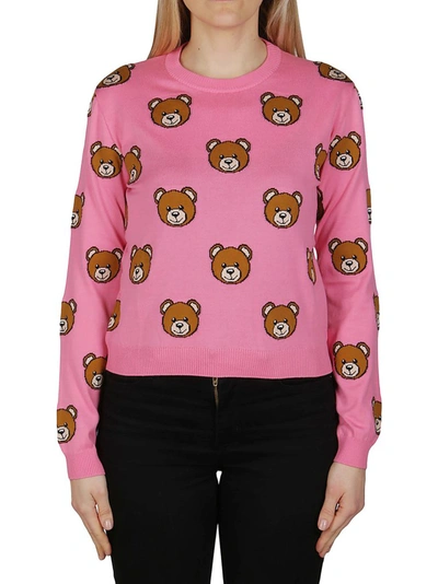 Shop Moschino Allover Teddy Intarsia Jumper In Pink