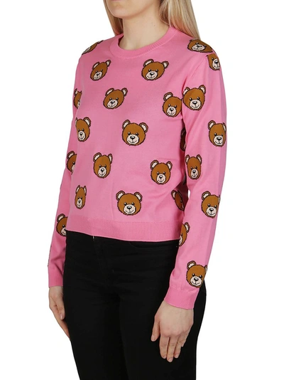 Shop Moschino Allover Teddy Intarsia Jumper In Pink