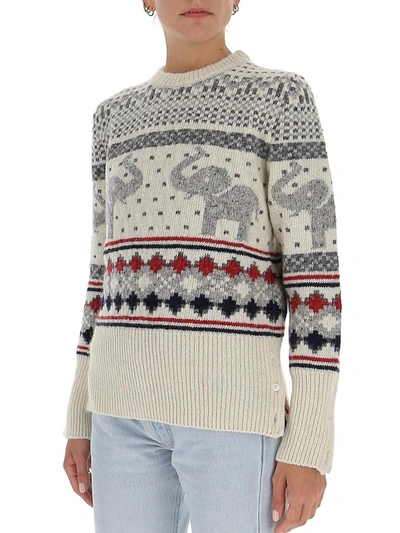 Shop Thom Browne Elephant Intarsia Knitted Sweater In Multi