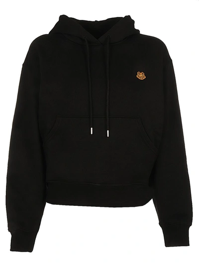 Shop Kenzo Tiger Crest Embroidered Drawstring Hoodie In Black