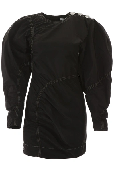 Shop Ganni Ruched Mini Dress In Black