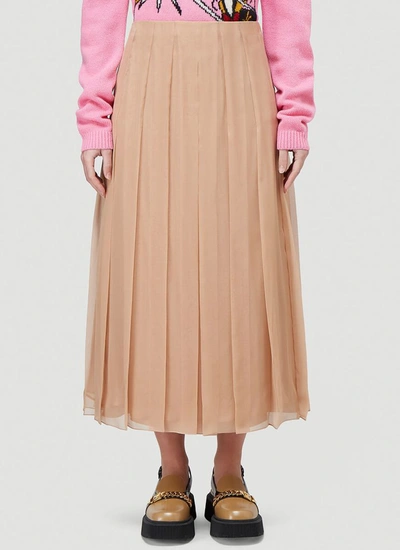 Shop Gucci Chiffon Pleated Midi Skirt In Beige