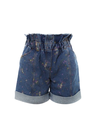 Shop Philosophy Di Lorenzo Serafini Floral Print Denim Shorts In Blue