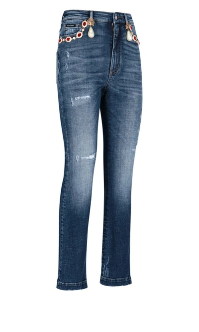 Shop Dolce & Gabbana Ripped Skinny Jeans In Blue