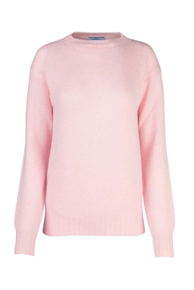 Shop Prada Oversized Knitted Sweatshirt In Pink