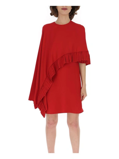 Shop Valentino Asymmetric Cape Detail Dress In Red