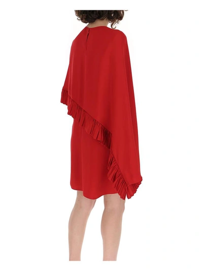 Shop Valentino Asymmetric Cape Detail Dress In Red