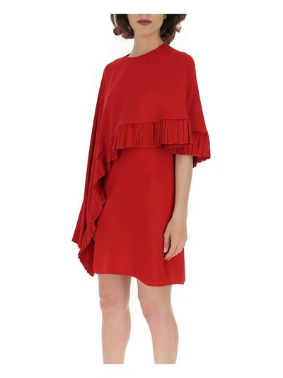 Shop Valentino Asymmetric Cape Detail Dress In Red
