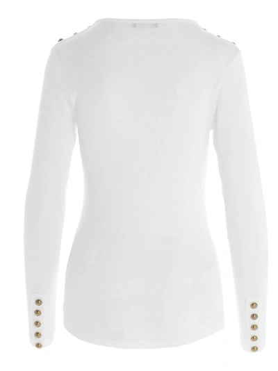 Shop Balmain Buttoned Jersey Sweater In White