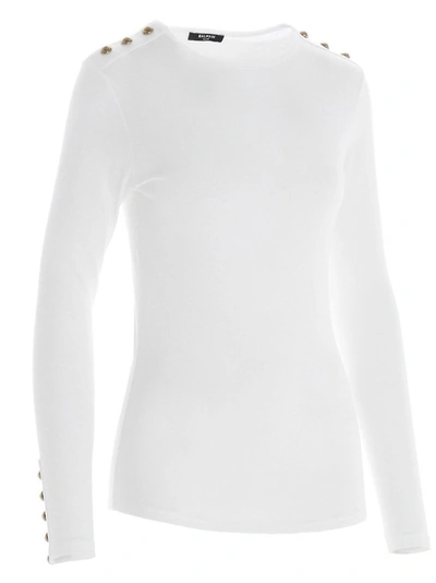 Shop Balmain Buttoned Jersey Sweater In White
