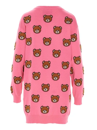 Shop Moschino Allover Teddy Intarsia Sweater Dress In Pink
