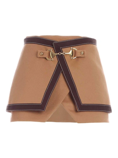 Shop Balmain Horsebit Detail Mini Skirt In Beige