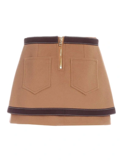 Shop Balmain Horsebit Detail Mini Skirt In Beige