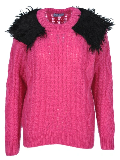 Shop Prada Shoulder Detail Knitted Pullover In Pink