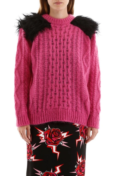 Shop Prada Shoulder Detail Knitted Pullover In Pink