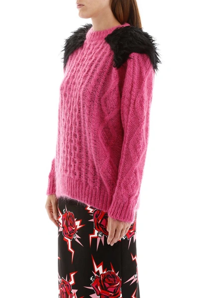 Shop Prada Shoulder Detail Knitted Pullover In Pink
