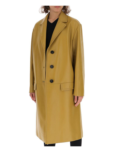 Shop Prada Single Breasted Knee Length Coat In Yellow