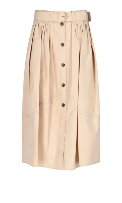 Shop Chloé Belted Buttoned Midi Skirt In Beige