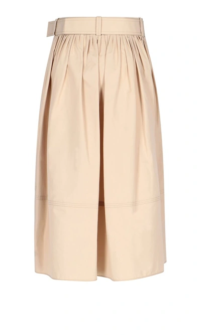 Shop Chloé Belted Buttoned Midi Skirt In Beige