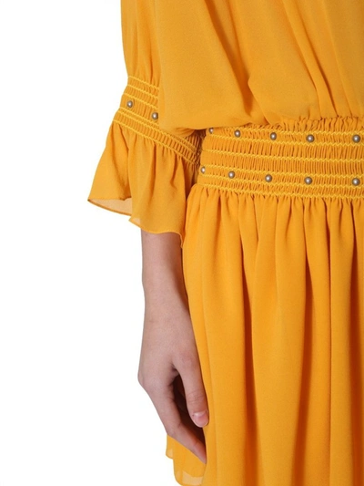 Shop Saint Laurent Studded Mini Dress In Yellow