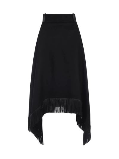 Shop Saint Laurent Fringed Asymmetric Skirt In Black