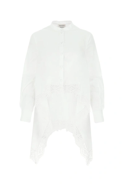 Shop Alexander Mcqueen Asymmetric Lace Hem Shirt In White