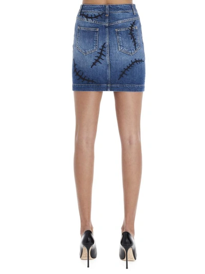 Shop Moschino Stitch Detail Denim Skirt In Blue
